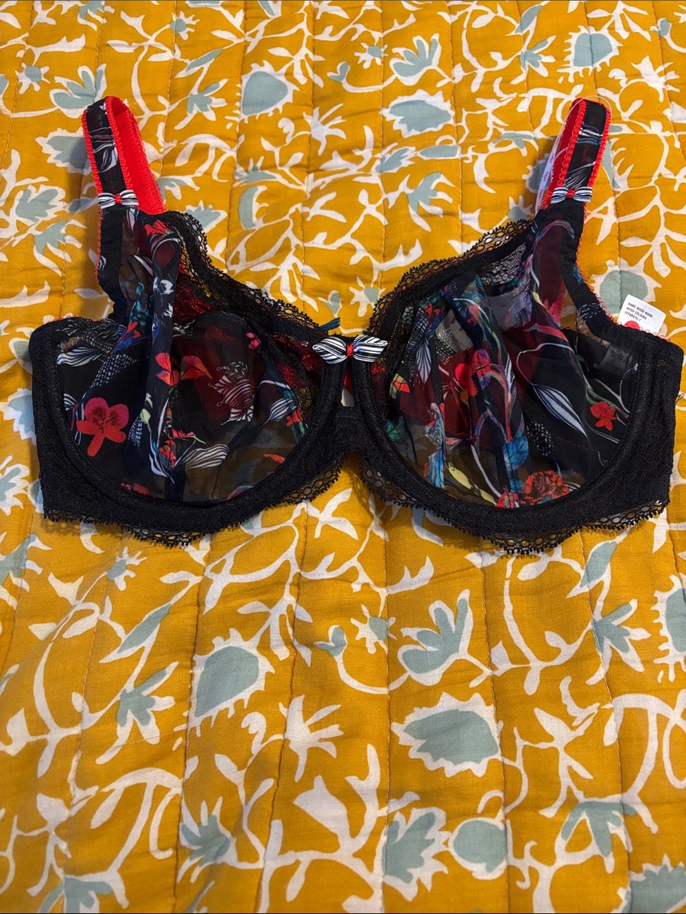 NWT Freya Paradise Plunge Underwire Balcony Bra Black Red - Picture 2 of 5